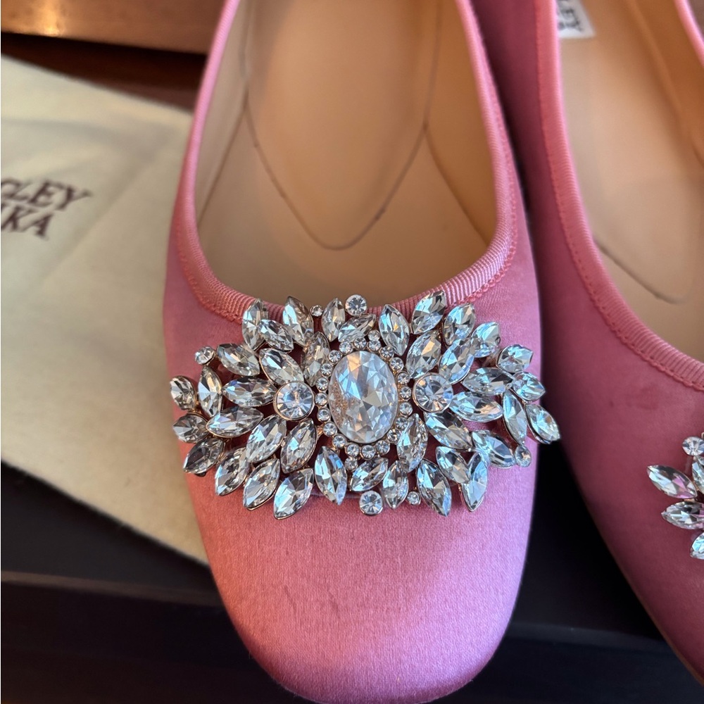 Badgley Mischka Pippa Rose Pink Satin Jeweled Ballet Flats - Picture 12 of 16